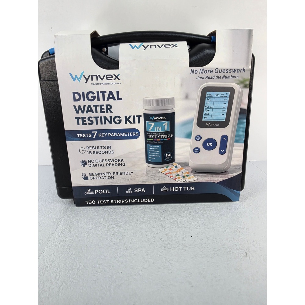 Wynvex Digital Water Testing Kit 7-in-1 Pool Spa Hot Tub Analyzer With Strips